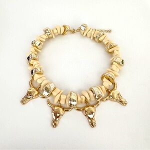 Western Boho Gold Plated Bull Head Pendant Necklace